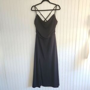 JASON WU Black Drape Front Crossback Straps Side Slit Midi Dress size Medium